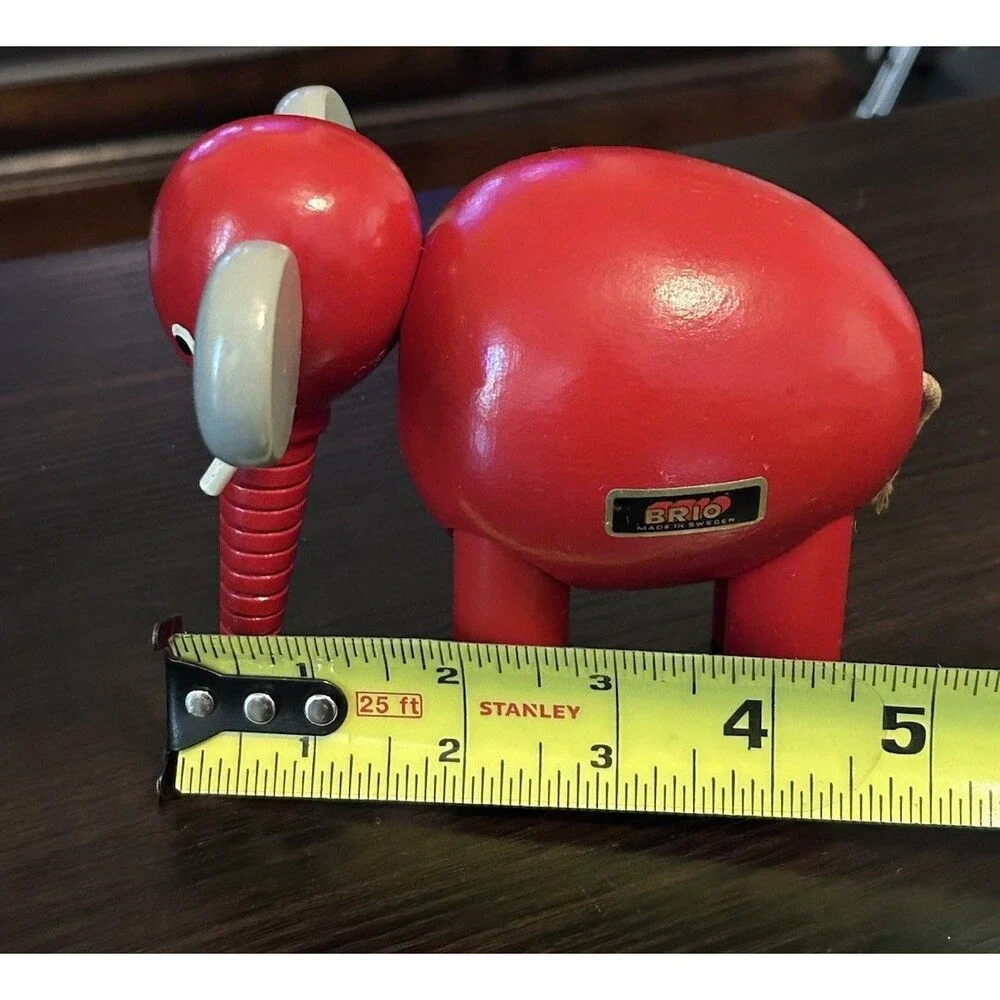 Vintage BRIO Jumbo Elephant Pull Toy Red Wooden Made in Sweden Rare 4.5”